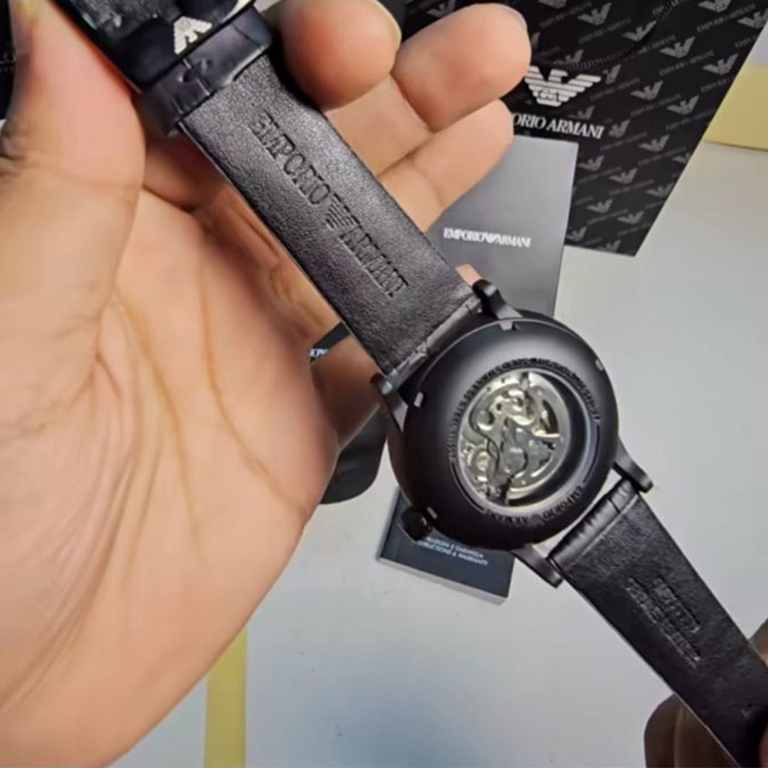 Armani Black Leather Automatic Watch - Image 2