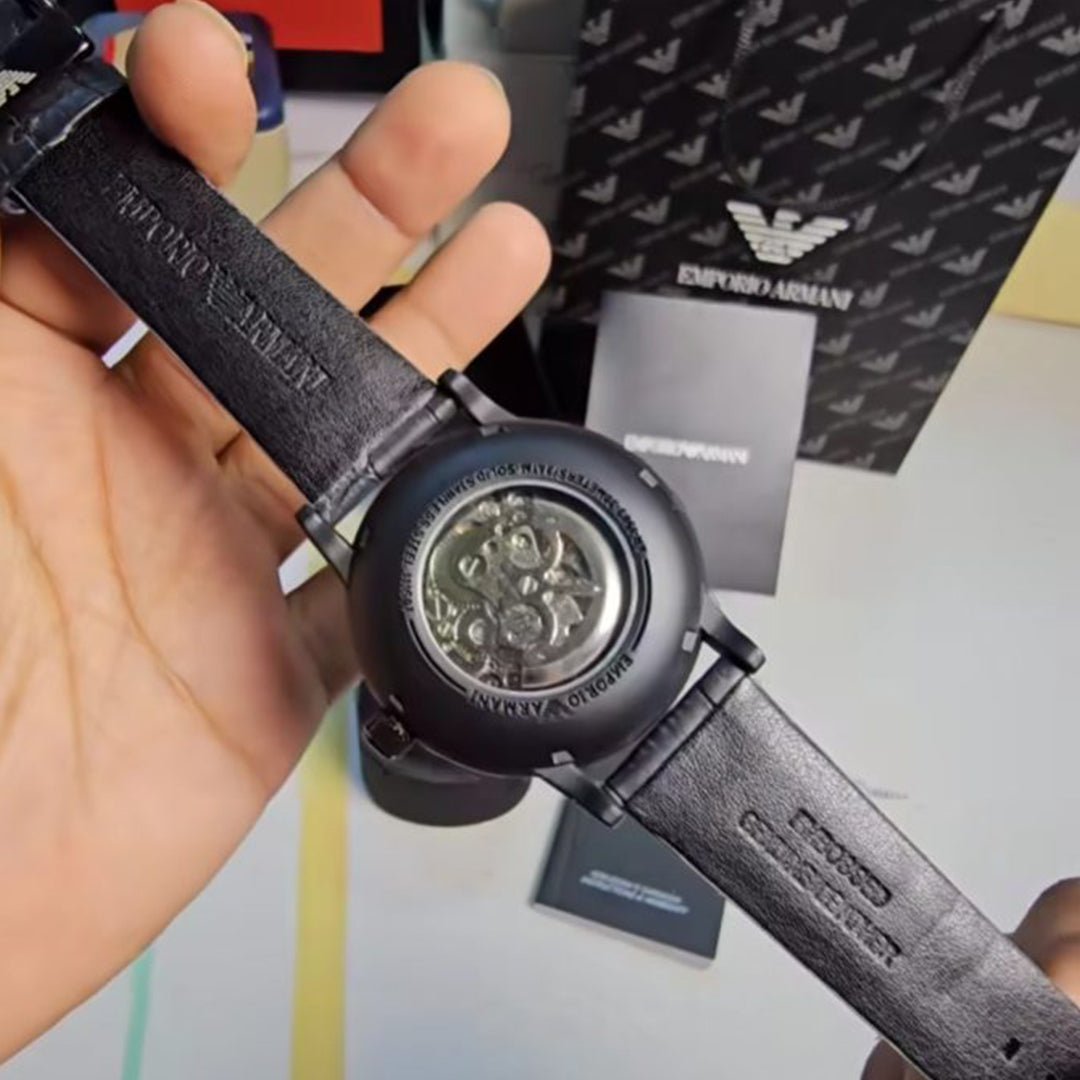 Armani Black Leather Automatic Watch - Image 5