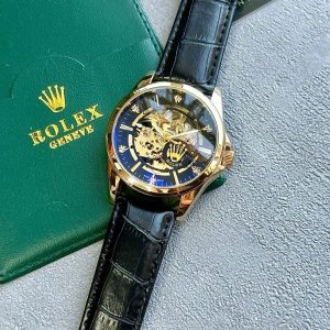 ROLEX AUTOMATIC WATCH BLACK GOLD LEATHER BELT WITH OG BOX