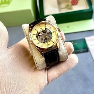 ROLEX AUTOMATIC WATCH BLACK GOLD LEATHER BELT WITH OG BOX