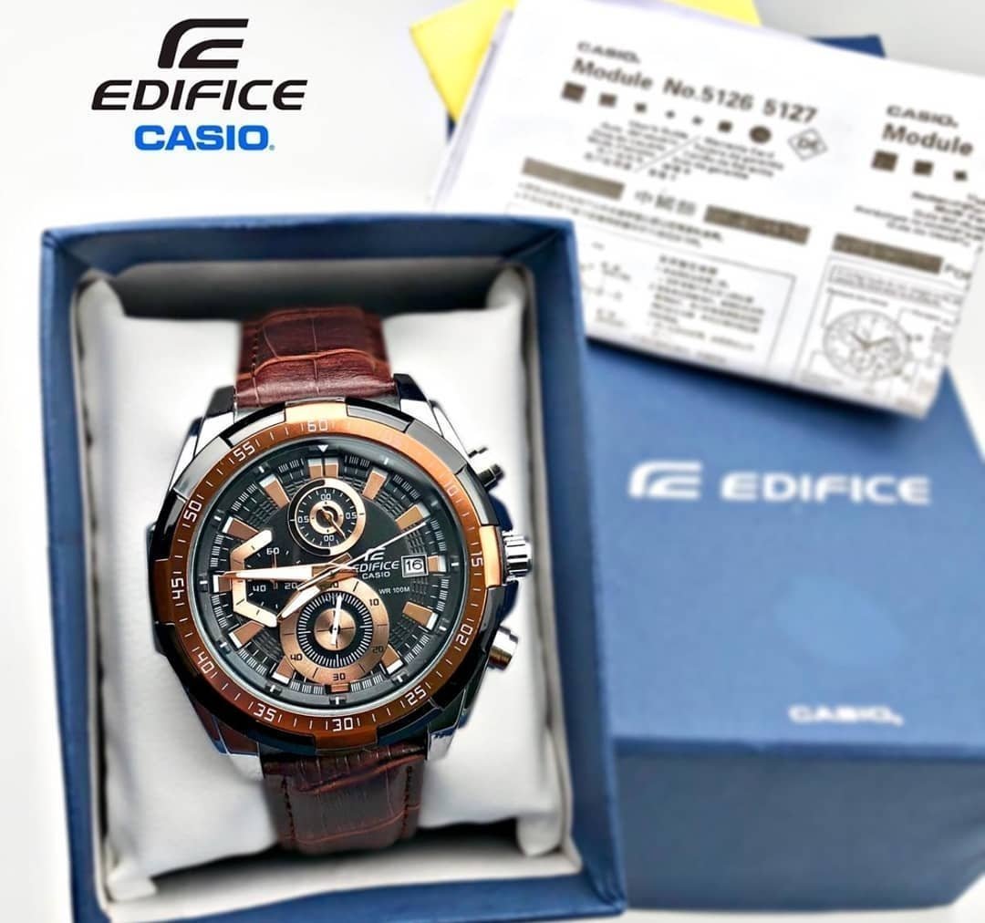 Edifice Brown Leather Watch - Image 3