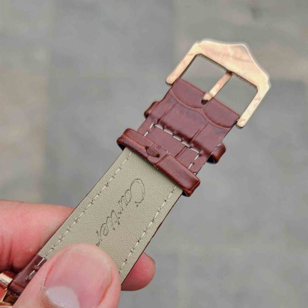 Cartier Leather Brown Automatic Watch Circle Dial B - Image 4