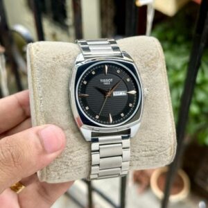 Tissot Gents Silver Strap Black Dial Day-Date Watch