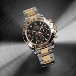Rolex Daytona Cosmographer Gold Silver Oyster Strap Black Dial Automatic Watch
