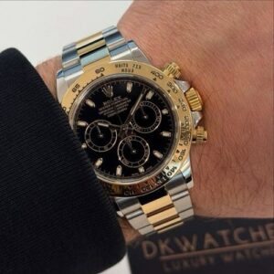 Rolex Daytona Cosmographer Gold Silver Oyster Strap Black Dial Automatic Watch